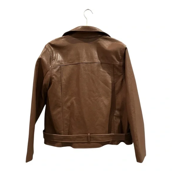 Old Navy Espresso Faux Leather Belted Biker Jacket XL - Picture 4 of 13